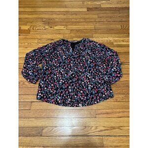 J. Crew Womens Floral Button Up Blouse Shirt Size Large Black Puff Sleeve Boho